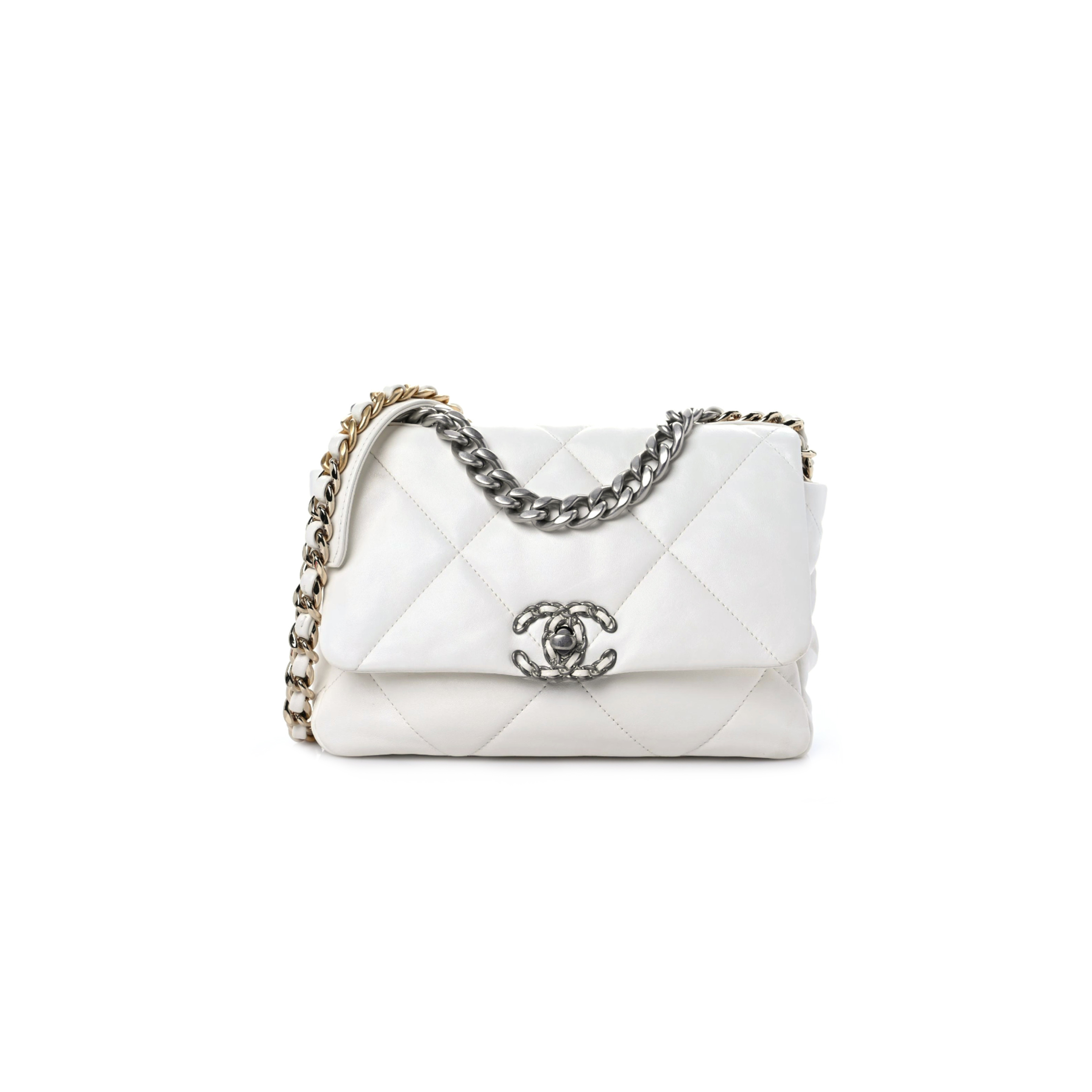 CHANEL LAMBSKIN QUILTED MEDIUM CHANEL 19 FLAP WHITE AS1160 (26*16*9cm)